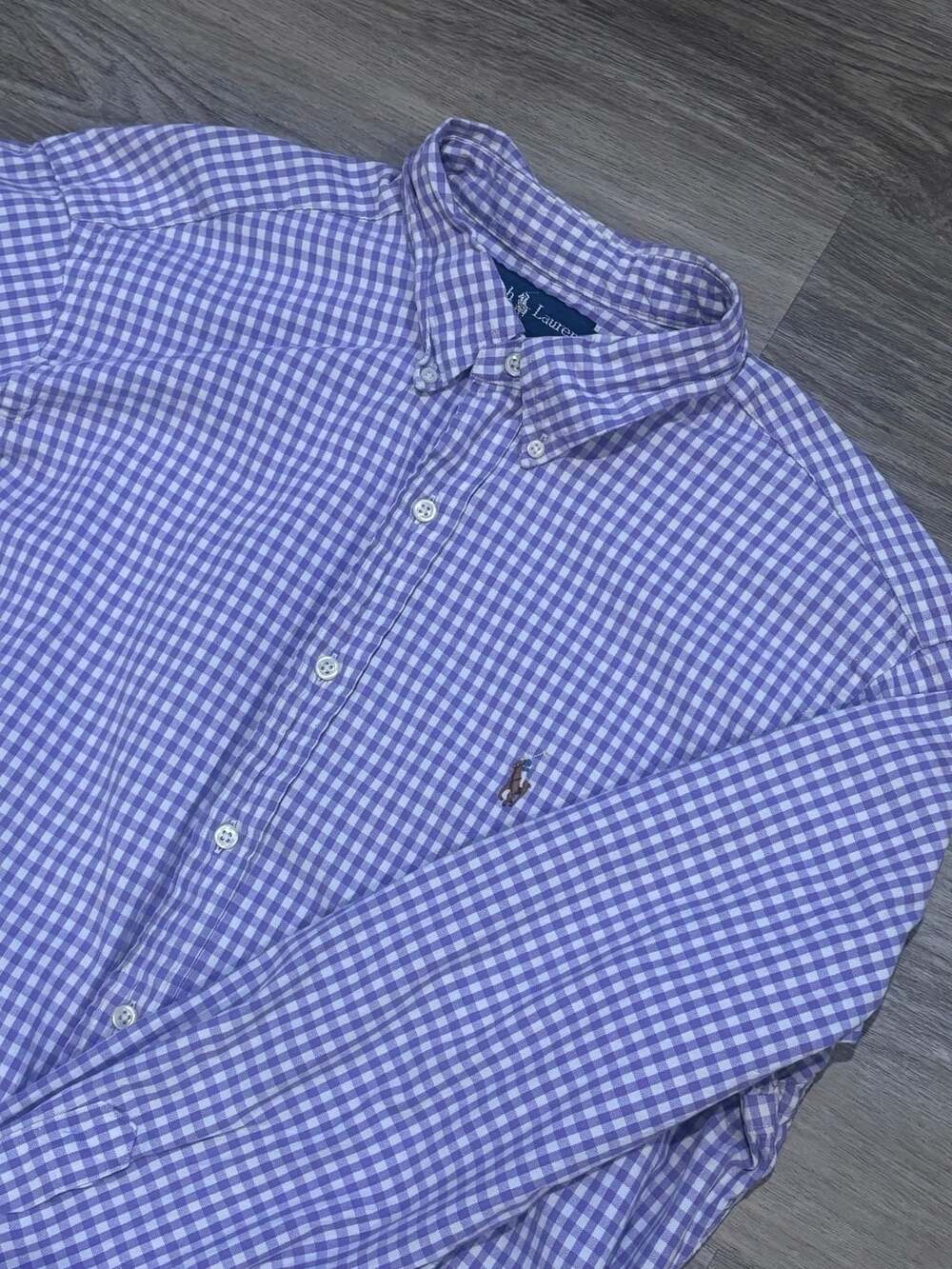 Ralph Lauren Classic Fit Gingham Shirt XL Purple White Long Sleeve Button Down